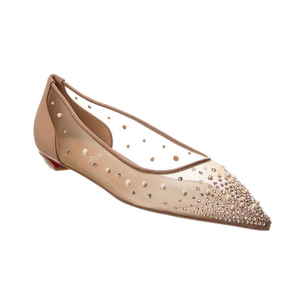 Christian Louboutin Miss Z Degrastrassina Perla Mesh & Leather Flat, Brown